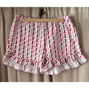 Cowboy cowgirl boot print pyjama sleep shorts red pink ruffle pima cotton LARGE